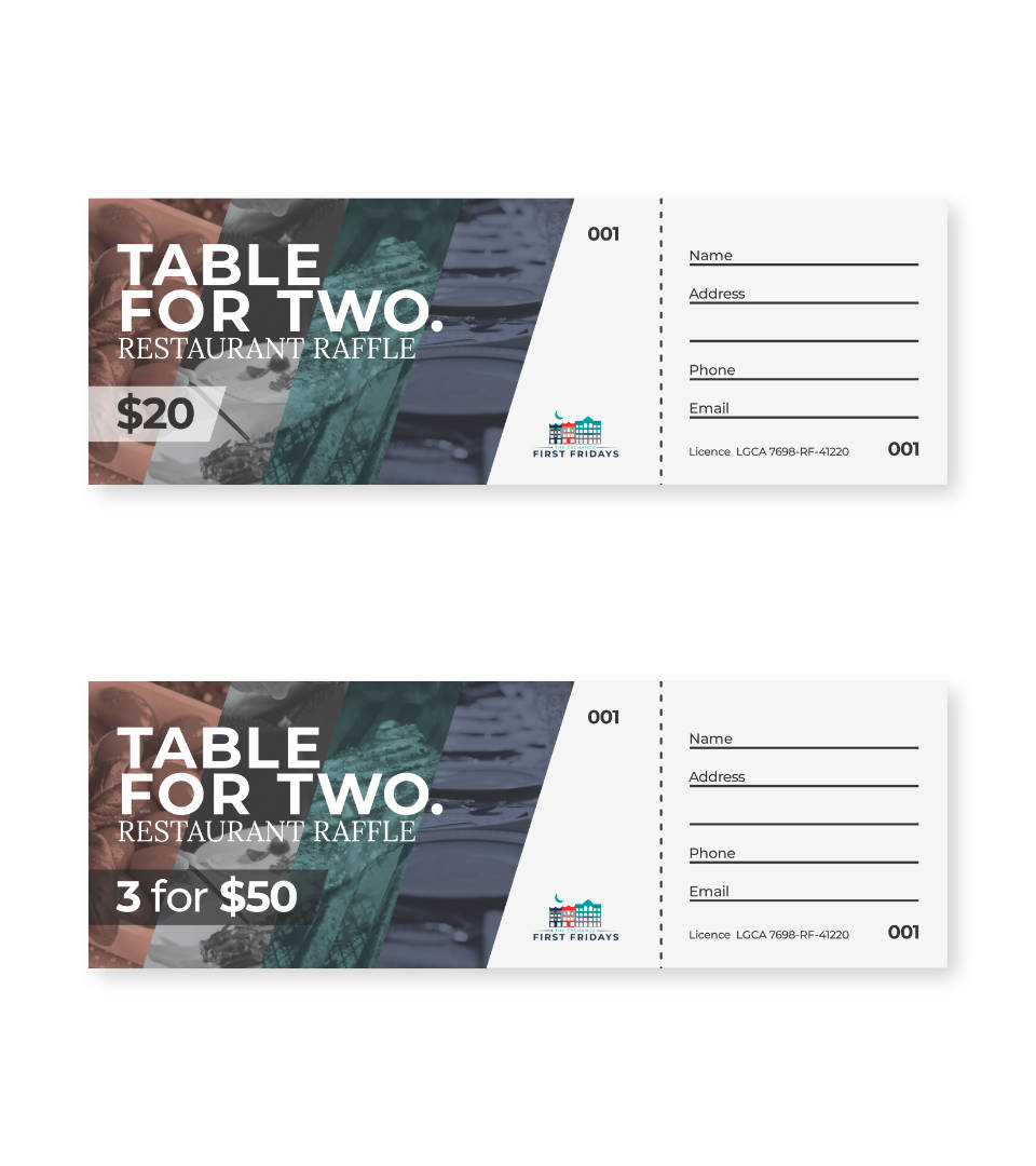 graphic. table for two raffle tickets.
