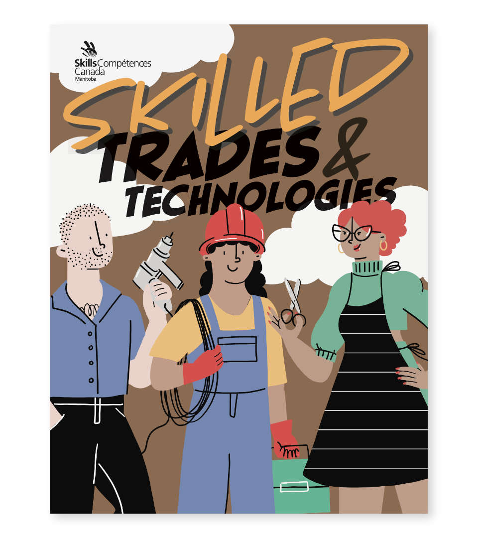 graphic. workbook cover. caption: skilled trades and technologies.