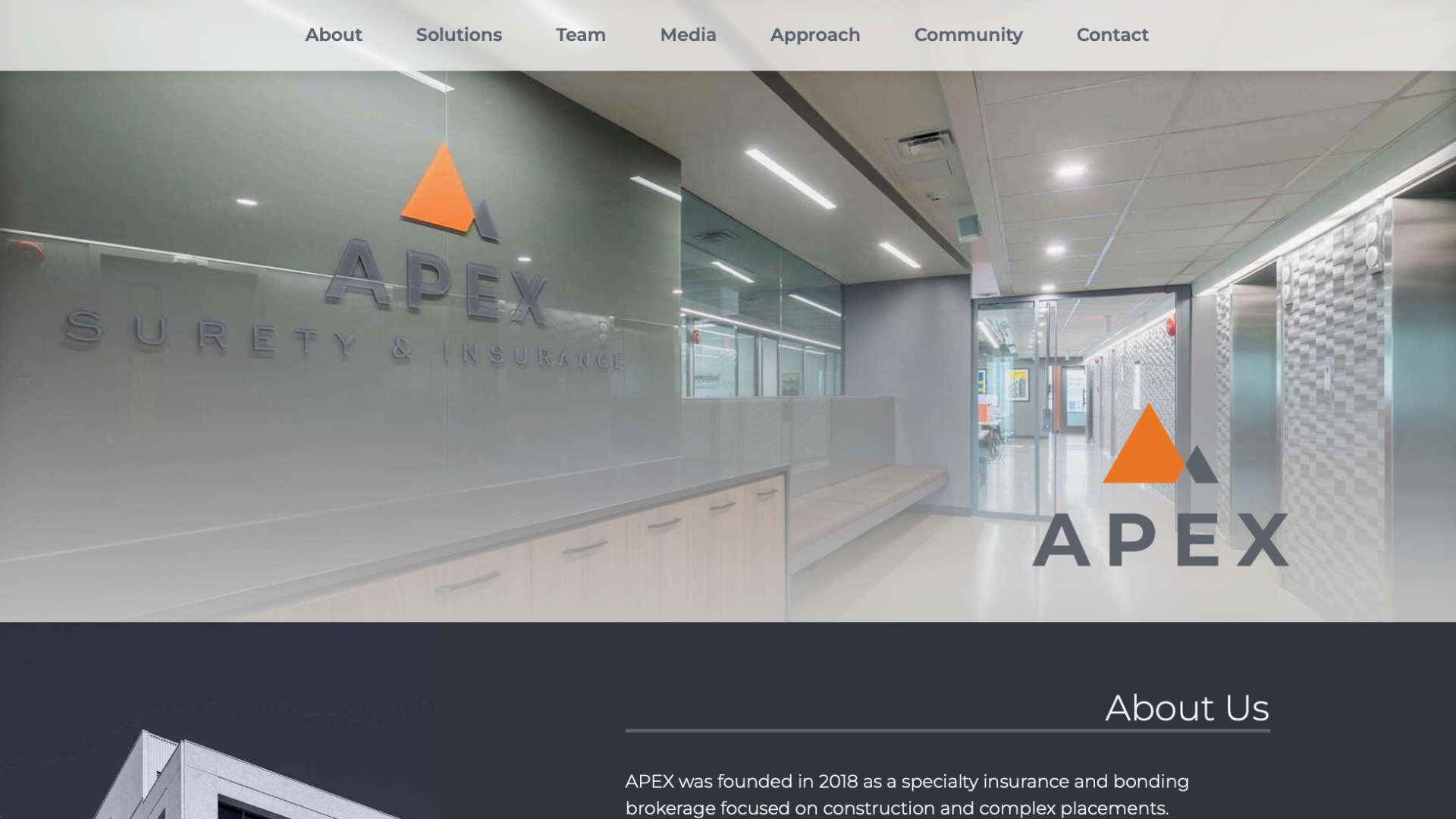 screenshot. apex website homepage.