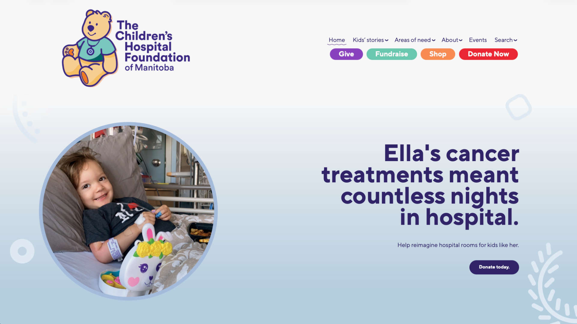 screenshot. children's hospital foundation homepage.