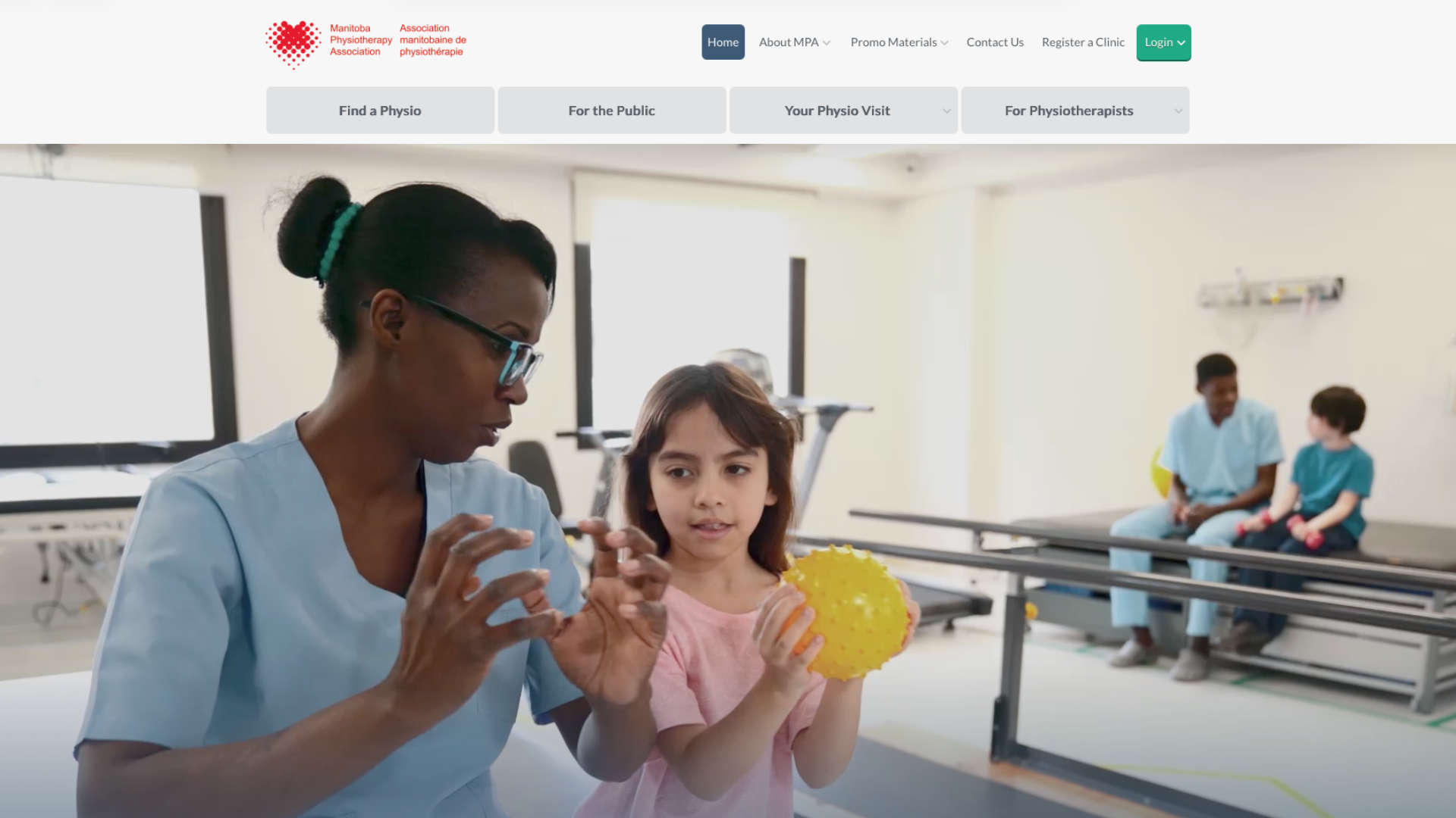 screenshot. manitoba physio homepage.