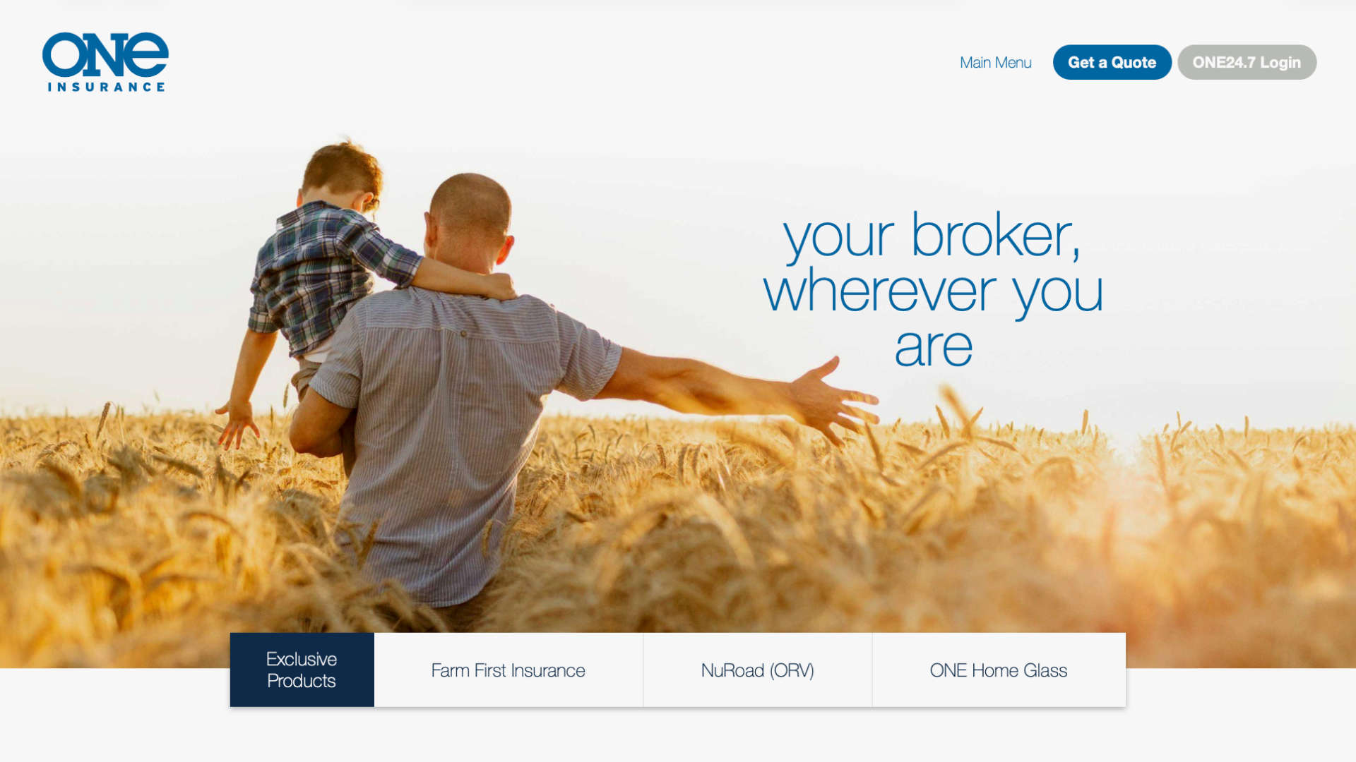 screenshot. one insurance homepage.