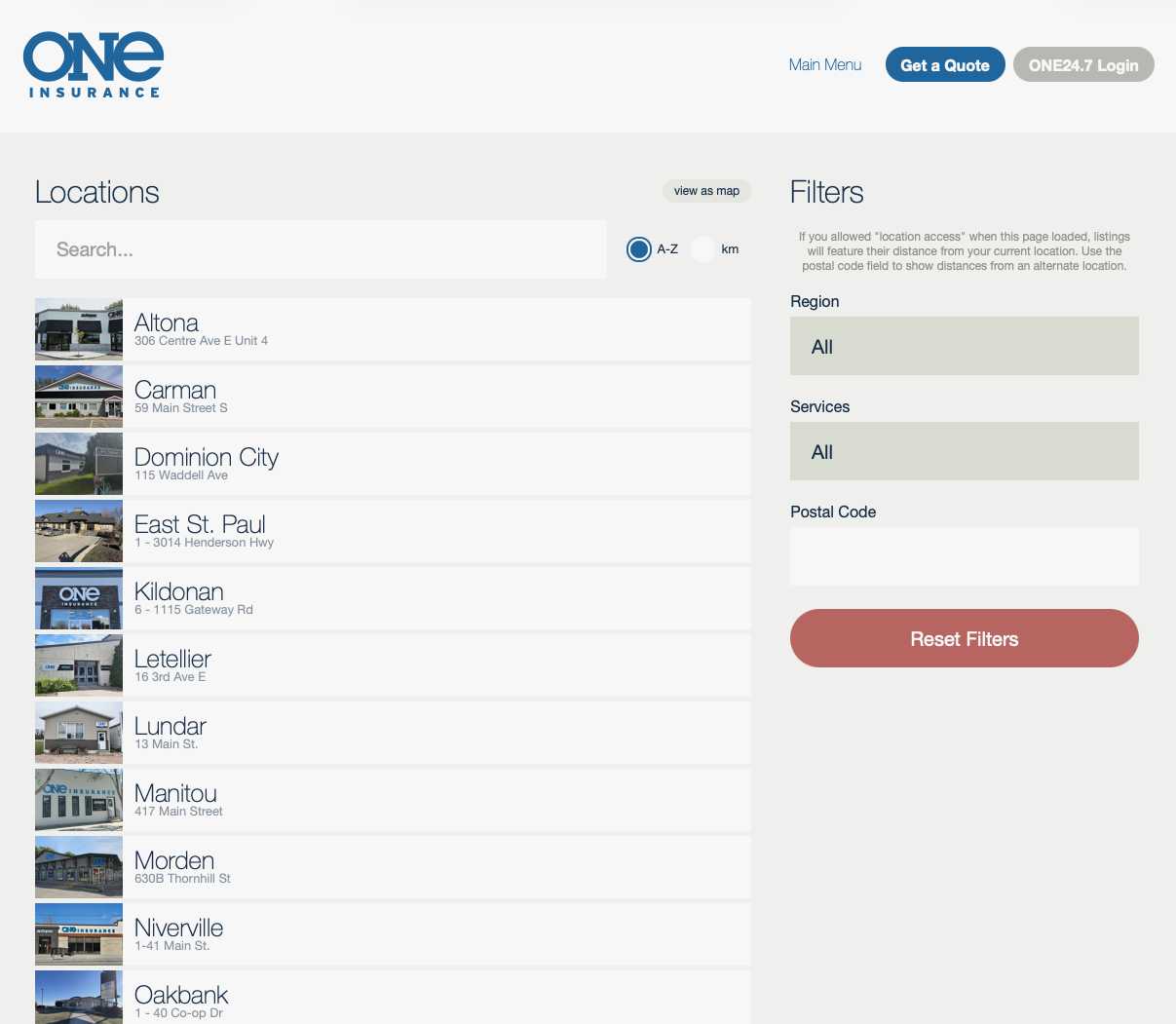 screenshot. one insurance services page.