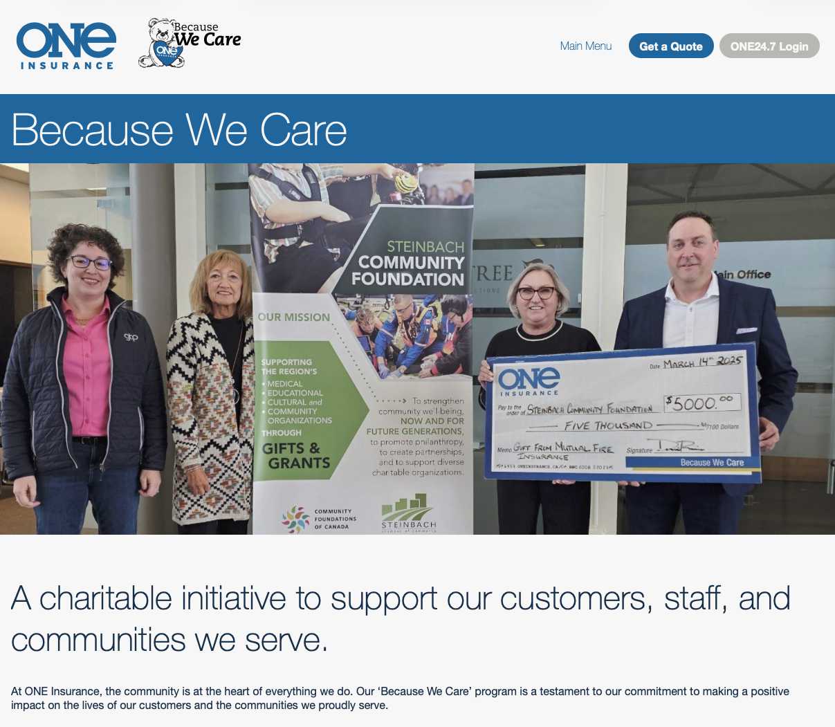 screenshot. one insurance about us page.