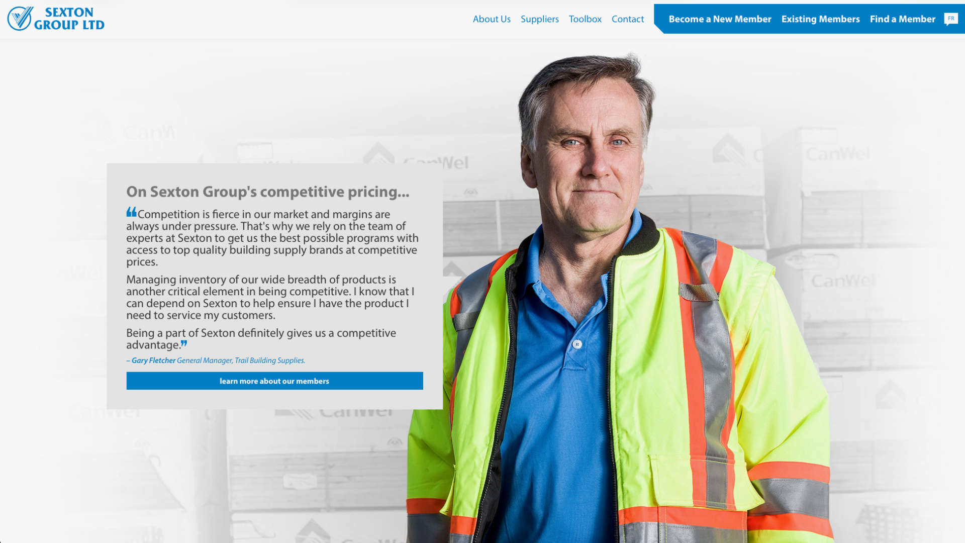 screenshot. sexton group homepage.