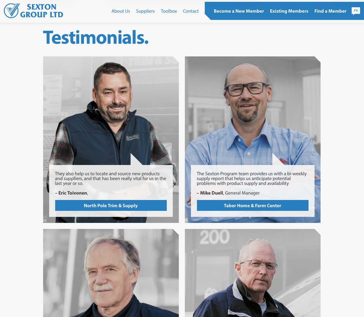 screenshot. sexton group testimonials page.