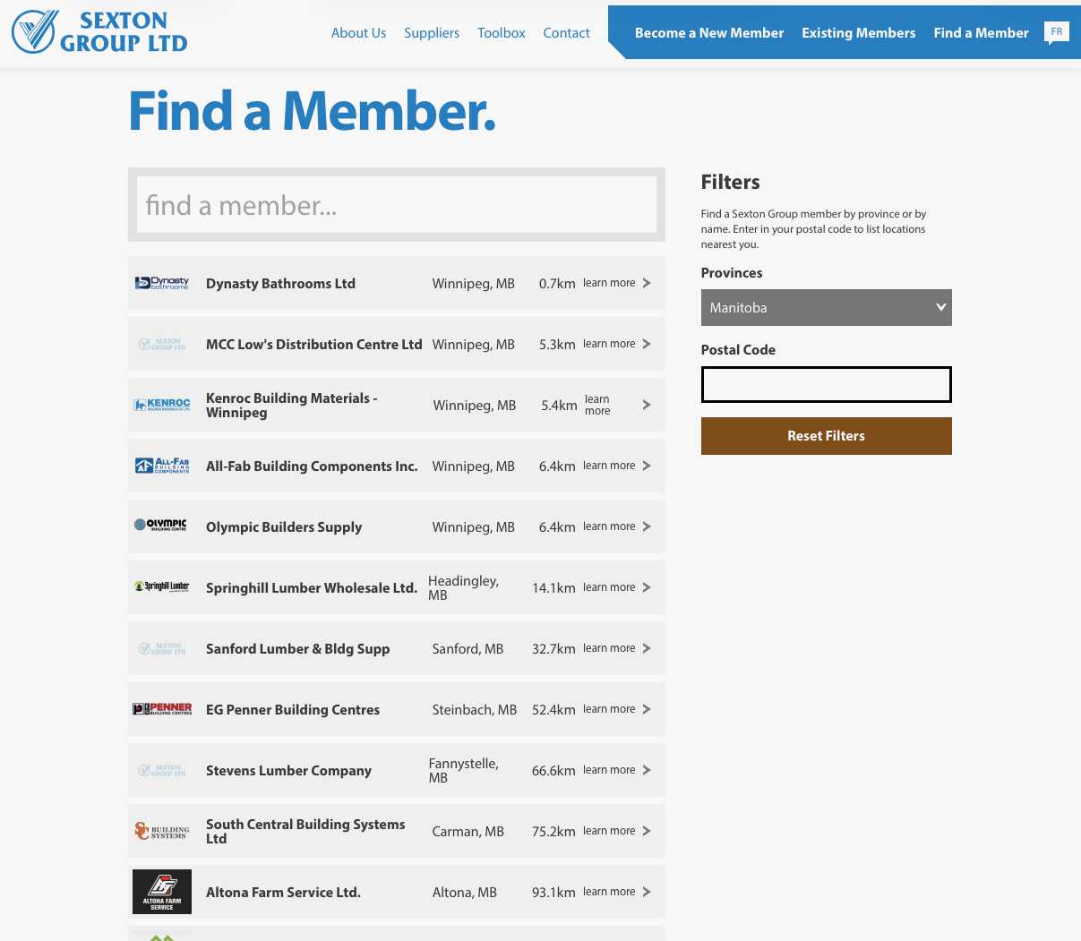 screenshot. sexton find a member page.
